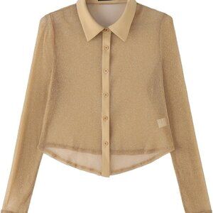 ZANZEA Sheer Button-Up Blouse